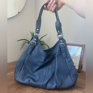 Danier Like New Blue Genuine Leather Hobo Shoulder Bag